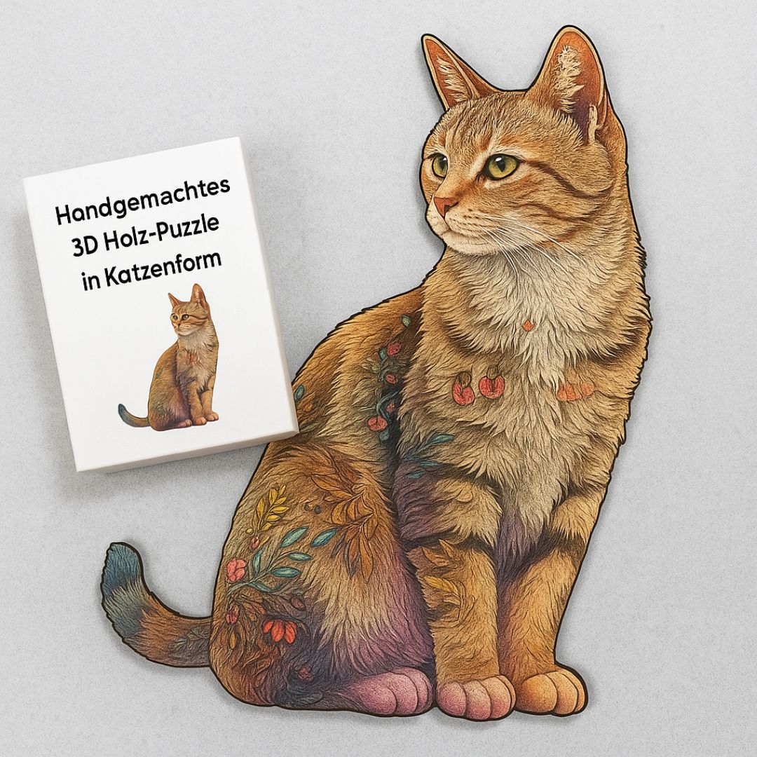 Puzzle 3D in legno fatto a mano a forma di gatto