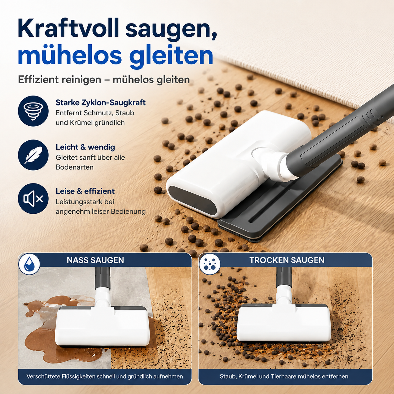 ReinKraft Pro –  Kabelloser 2-in-1 Premium-Akku-Staubsauger starker Zyklon-Saugkraft