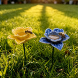 Handgefertigte Bienenblüten-Tränken – Wetterfeste Keramik, Set (2)