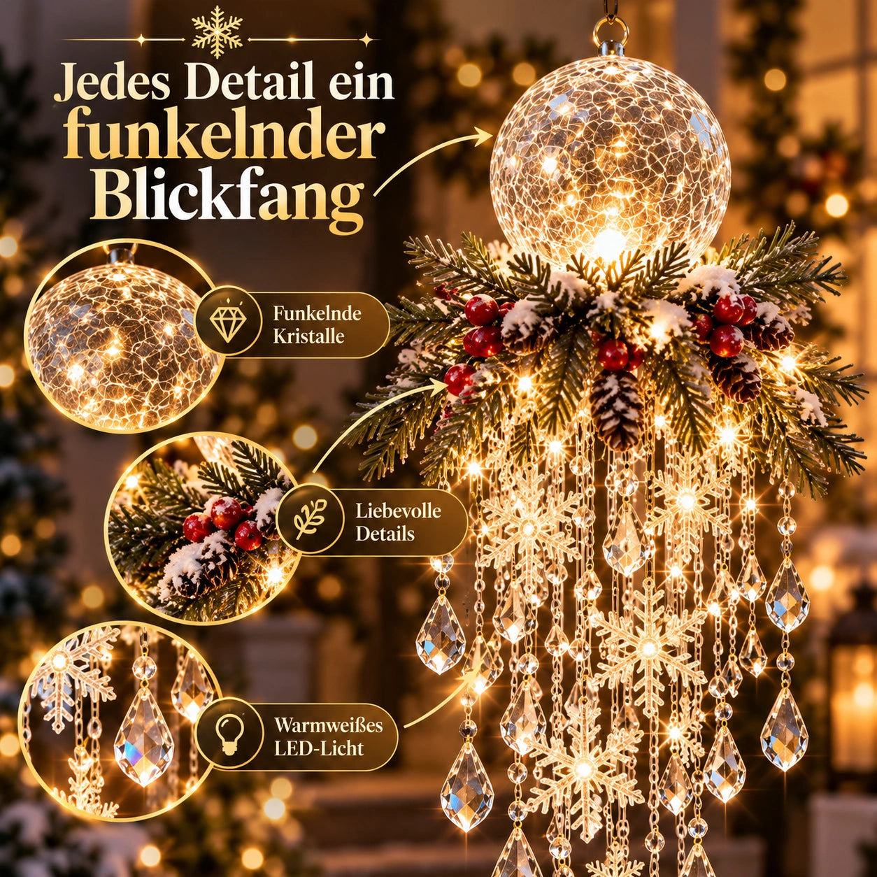 Kristall-Kaskade Winterglanz - LED-Weihnachtslicht für deinen leeren Sommer-Haken