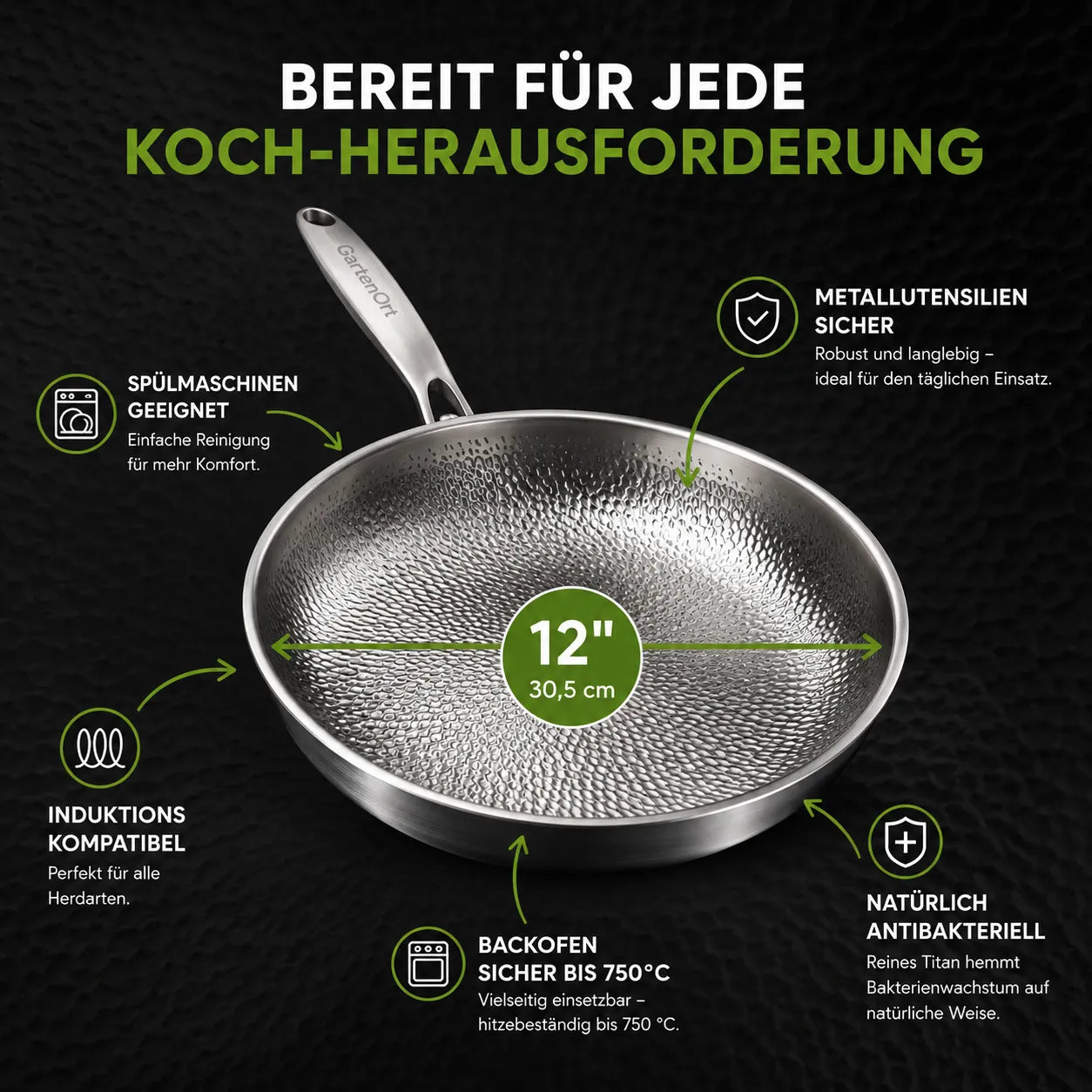 TitanPur Pro – Beschichtungsfreie Titanpfanne ohne PFAS & PTFE | 30 cm
