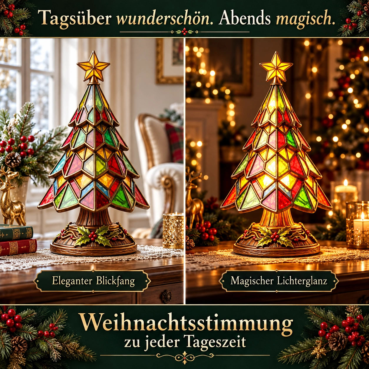 WeihnachtsGlanz – leuchtender Weihnachtsbaum im Buntglas-Stil