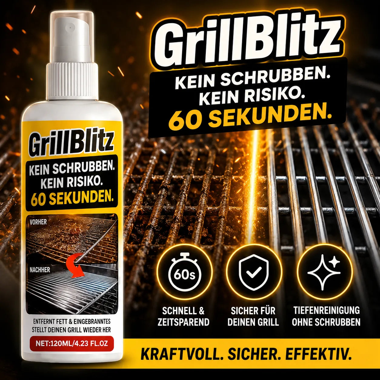 GrillBlitz Grillreiniger - Sauberer Grillrost in wenigen Sekunden