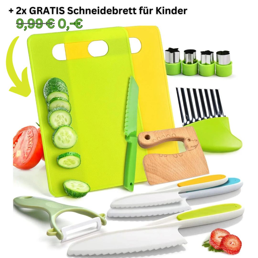 Set da cucina Montessori per bambini, sicuro e biologico, incl. 2 taglieri GRATIS per bambini